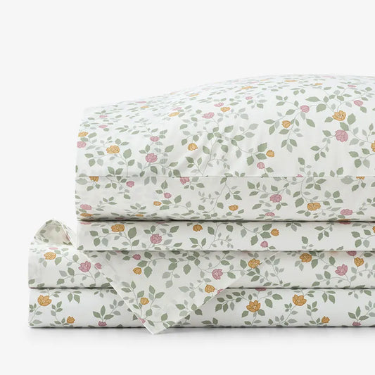 Lucenda Classic Cool Cotton Percale Bed Sheet Set - Scattered Flowers, Twin