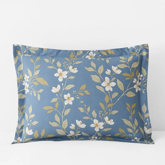 Garden Mist Classic Cool Cotton Percale Reversible Sham - Floral and Stripe Smoke Blue, Standard