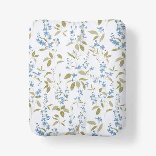 Garden Mist Classic Cool Cotton Percale Fitted Bed Sheet - Leaf Smoke Blue, Queen