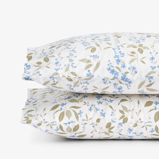 Garden Mist Classic Cool Cotton Percale Pillowcase Set - Leaf Smoke Blue, Standard