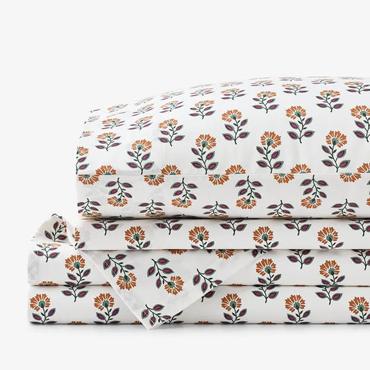 Nora Classic Cool Cotton Percale Bed Sheet Set - Flower, Twin