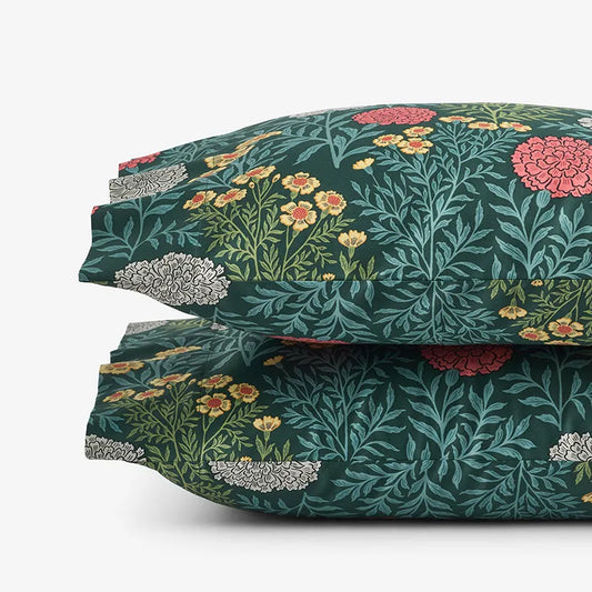 Zinnia Floral Classic Smooth Sateen Pillowcase Set - Deep Teal, Standard