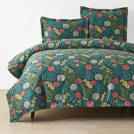 Zinnia Floral Classic Smooth Sateen Duvet Cover - Deep Teal, Twin/Twin XL