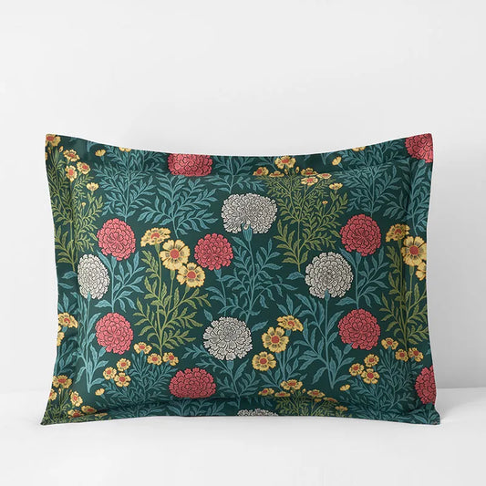 Zinnia Floral Classic Smooth Sateen Sham - Deep Teal, Standard