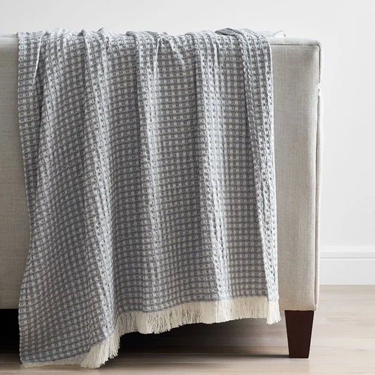 Checkered Fringe Throw - Blue