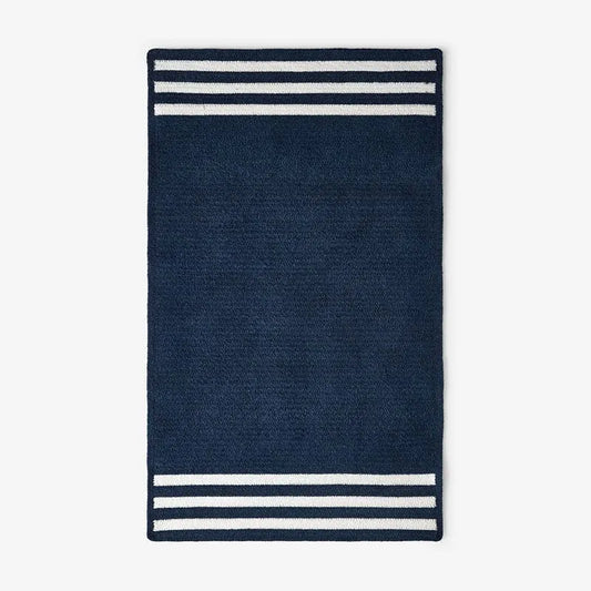 Chenille Border Stripe Handwoven Reversible Rug - Navy, 3' x 5'