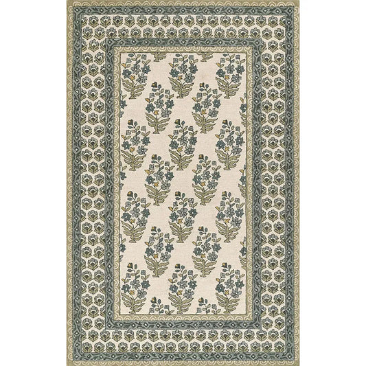 Floral Border Hand Tufted Wool Rug - Green, 8' Runner