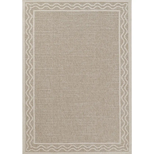 Wave Border Outdoor Rug - Gray, 2' x 3'