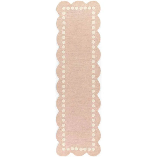 Scallop Dotted Border Hand Tufted Wool Rug - Pink, 8' Runner