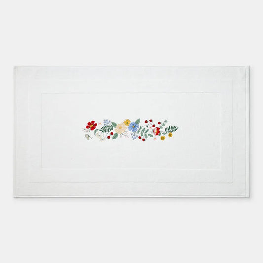 Strawberry Fields Embroidered Bath Mat - White