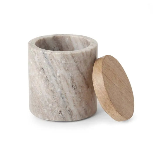 Marble & Mango Wood Cotton Jar - Beige
