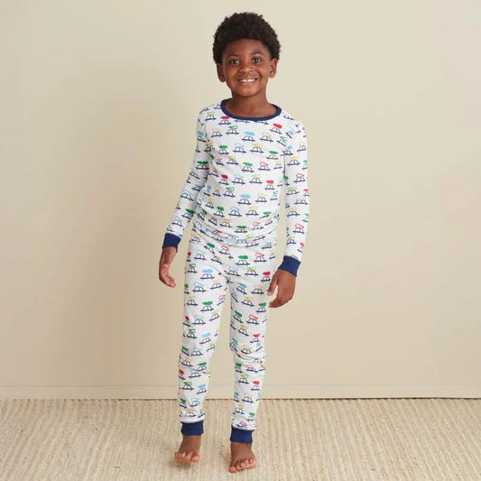 Family Printed Peruvian Cotton Kid's Pajama Set - Tree Ride, 8