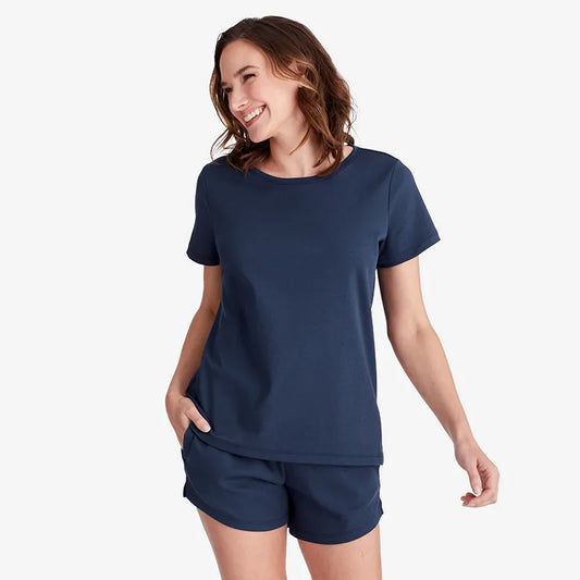 Pima Cotton Women's Shorts Set - Navy, XL