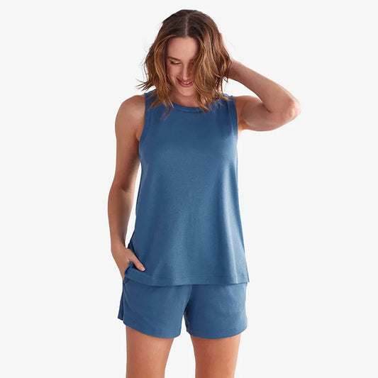 Pima Pajama Short Set - Blue Denim, XXL