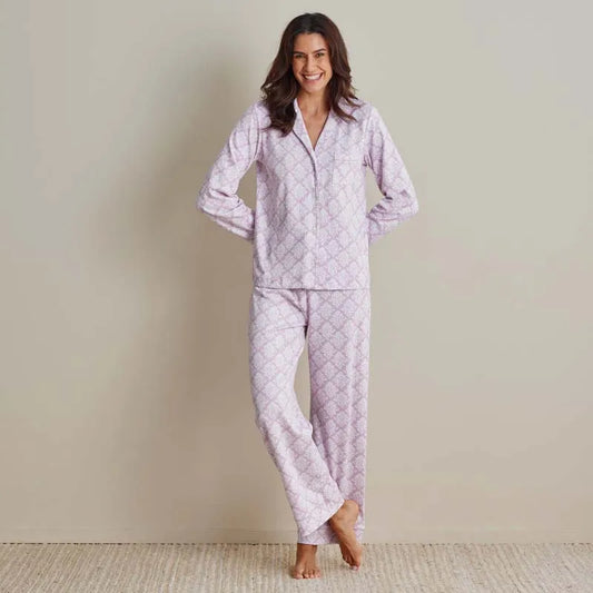 Printed Pima Cotton Women's Button-Down Pajama Set - Lisbon Mauve, XXL