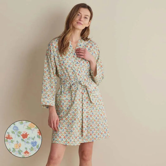 Printed Voile Women's Kimono Robe - Meadow Song, XS/S