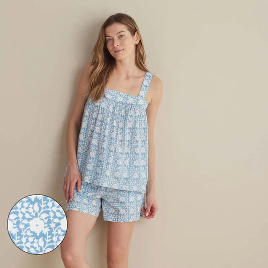 Printed Voile Women's Babydoll Shorts Set - Floral Weave, XL