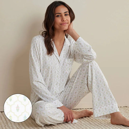 Cotton Modal Women's Button-Down Pajama Set - Framed Flowers, XS