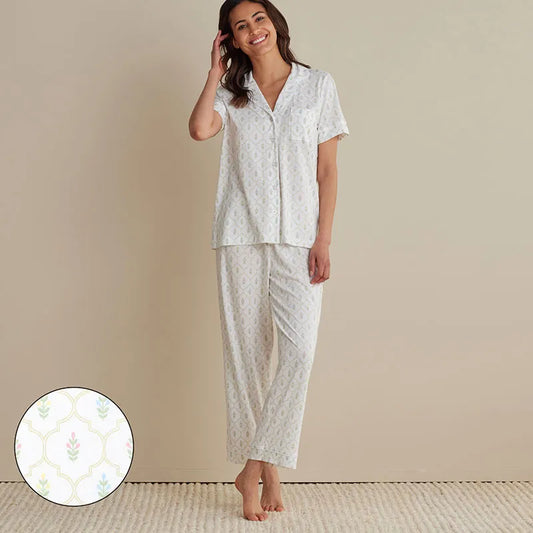 Cotton Modal Women's Cropped Pants Pajama Set - Framed Flowers, XS