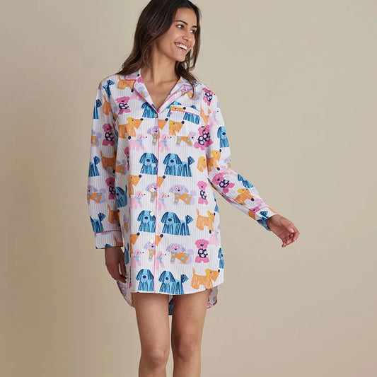 Printed Poplin Women's Nightshirt - Colorful Dogs, XXL