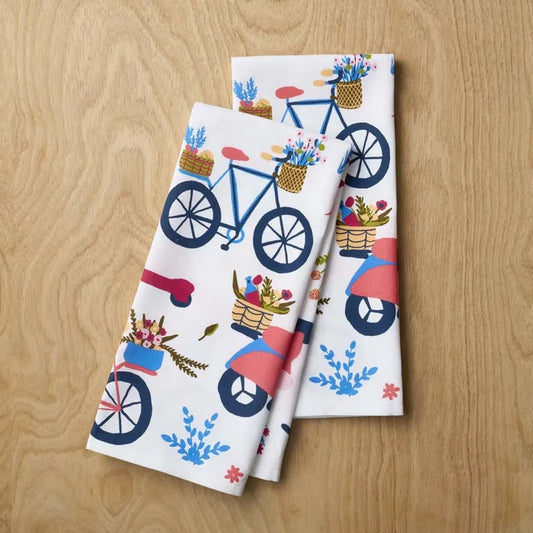 Seasonal Printed Tea Towels, Set of 2 - Wheels
