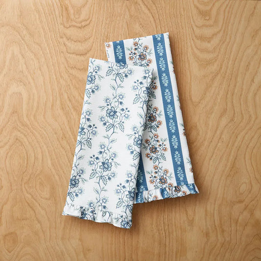 Flower Bloom Tea Towels, Set of 2 - Flower Bloom & Flower Stripe