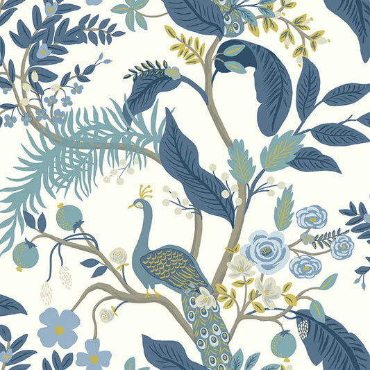 Peacock Traditional Wallpaper - Blue, Roll