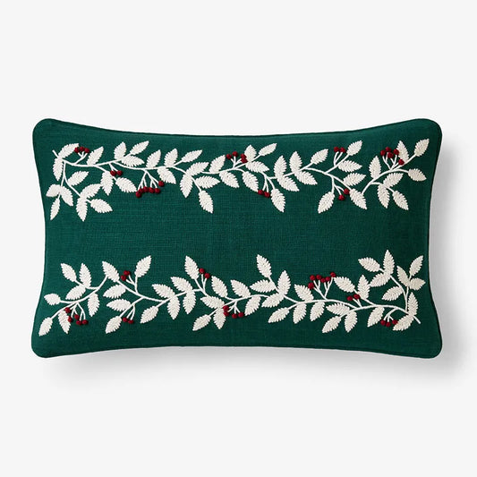Holiday Decorative Pillow Cover - Holiday Berry Green, 12 in. x 21 in.