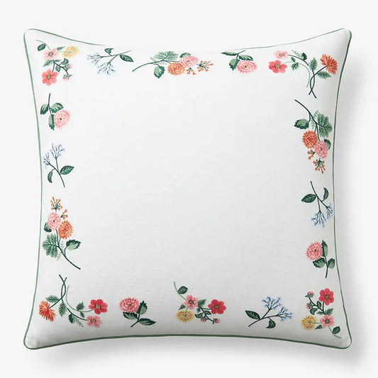 Dahlia Embroidered Decorative Square Pillow Cover - White Multi, 26 in. x 26 in.