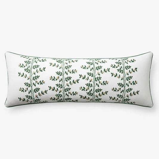 Climbing Vines Embroidered Decorative Lumbar Pillow Cover - Green/White