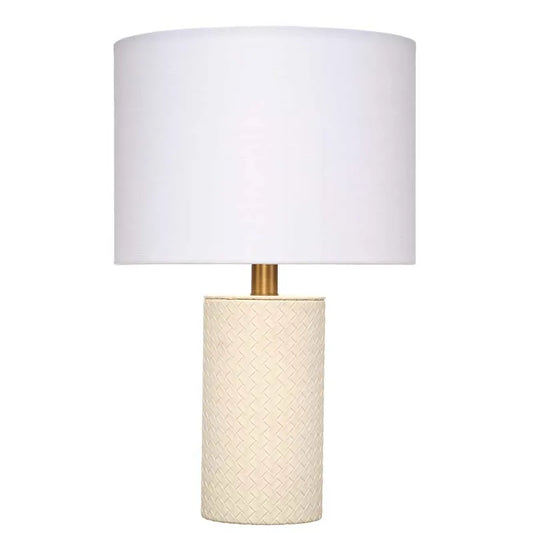 Woven Faux Leather Table Lamp - White