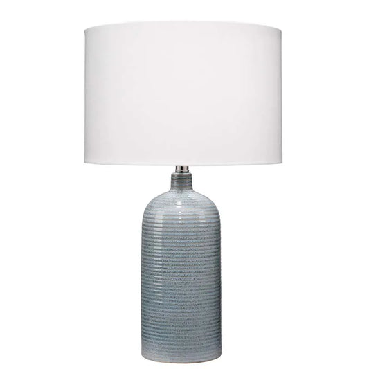 Handmade Ridged Glazed Ceramic Table Lamp - Blue
