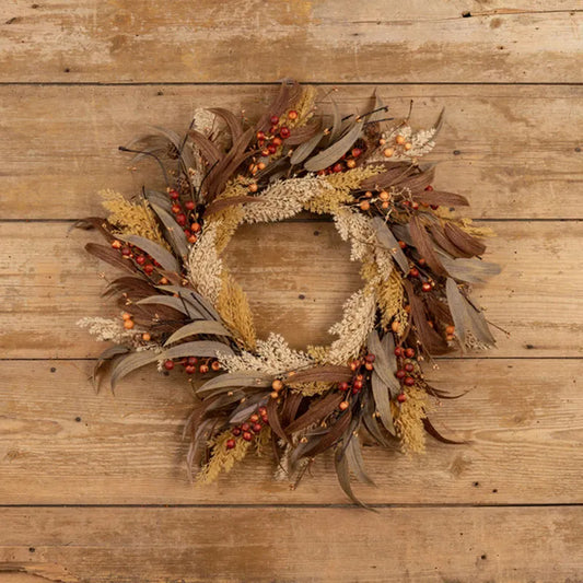 Mixed Wheat & Berry Wreath - Natural Multi