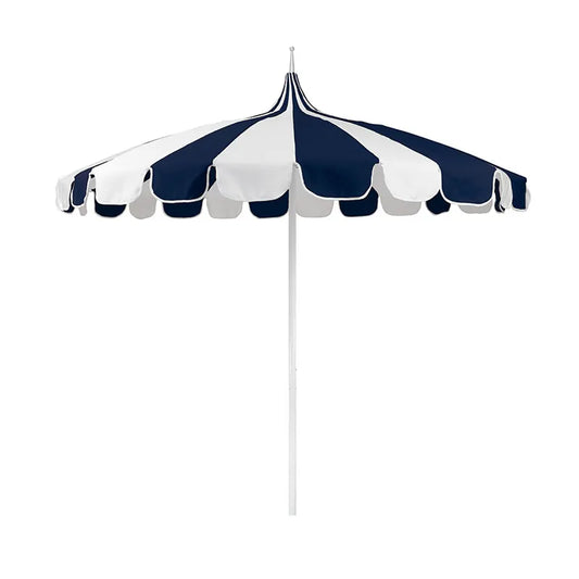 Round Two-Tone Pagoda Outdoor Patio Umbrella, Fiberglass with Push Lift - Navy, 8.5'