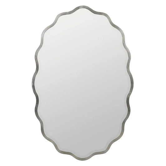 Oval Scalloped Metal Frame Wall Mirror - Silver