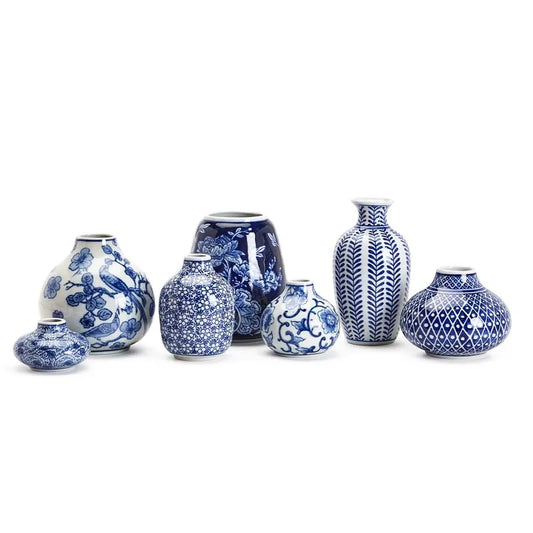 Mini Chinoiserie Vases, Set of 7 - Blue