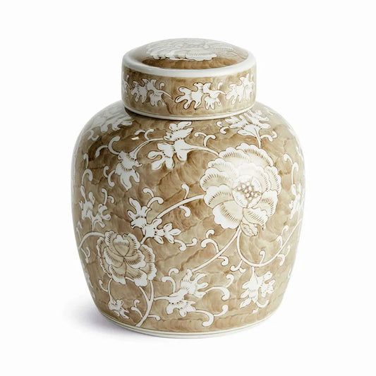 Handpainted Chinoiserie Ginger Jar - Brown, M