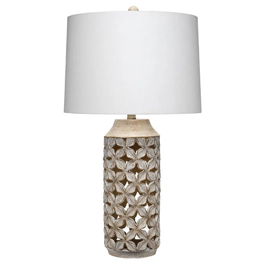 Antique White Washed Table Lamp - White