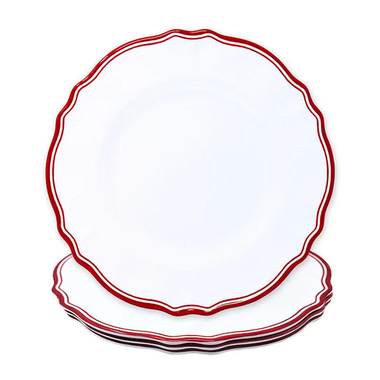 Maison Melamine Dinner Plates, Set of 4 - White/Red