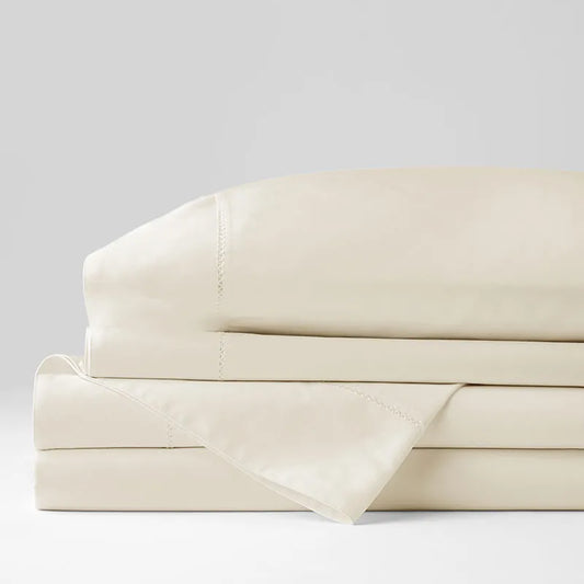Premium Smooth Organic Cotton Sateen Bed Sheet Set - Ivory, King