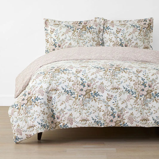 Blooming Floret Garment Washed Cotton Percale Reversible Duvet Cover Set - Blush, Twin/Twin XL