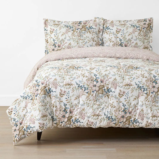 Blooming Floret Garment Washed Cotton Percale Reversible Comforter Set - Blush, Twin/Twin XL