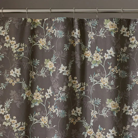 Charming Floral Garment Washed Cotton Percale Shower Curtain - Cocoa Brown