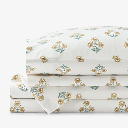 Charming Garden Garment Washed Cotton Percale Bed Sheet Set - Golden Caramel, Twin