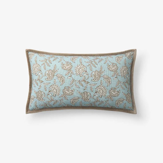 Joyous Flower Reversible Decorative Lumbar Pillow Cover - Blue Multi, 12 in. x 21 in.