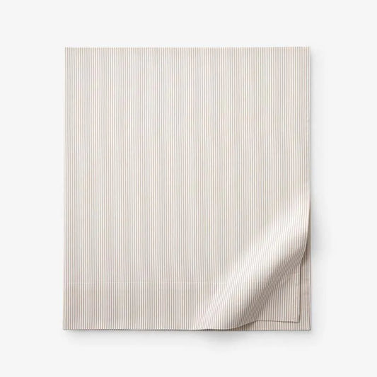 Classic Stripes and Plaids Cool Yarn-Dyed Cotton Percale Flat Bed Sheet - Stripe Tan, Full
