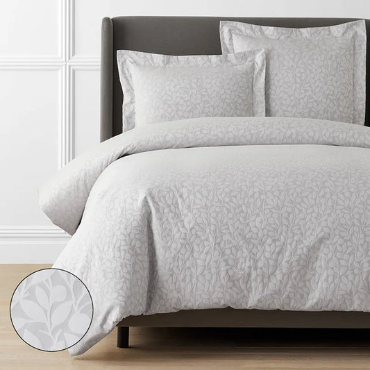 Jacquard Leaf Yarn-Dyed Premium Smooth Supima® Cotton Wrinkle-Free Sateen Duvet Cover - Light Gray, Twin/Twin XL
