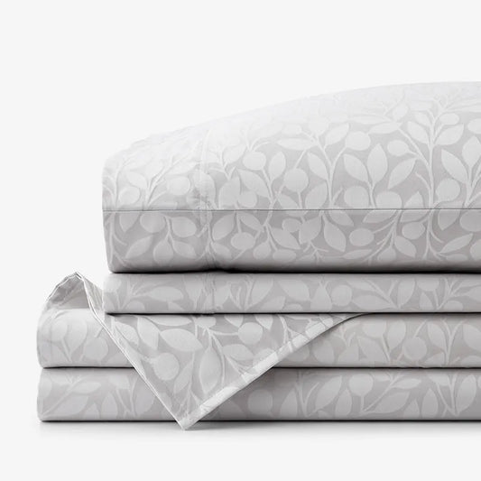 Jacquard Leaf Yarn-Dyed Premium Smooth Supima® Cotton Wrinkle-Free Sateen Bed Sheet Set - Light Gray, Twin