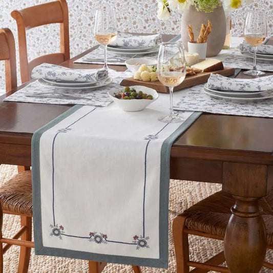 Floral Table Runner - Floral Border, 16 in. x 108 in.