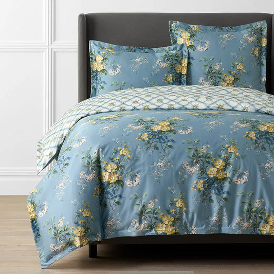 Garden Burst Premium Smooth Wrinkle-Free Sateen Reversible Duvet Cover - Slate Blue, Twin/Twin XL